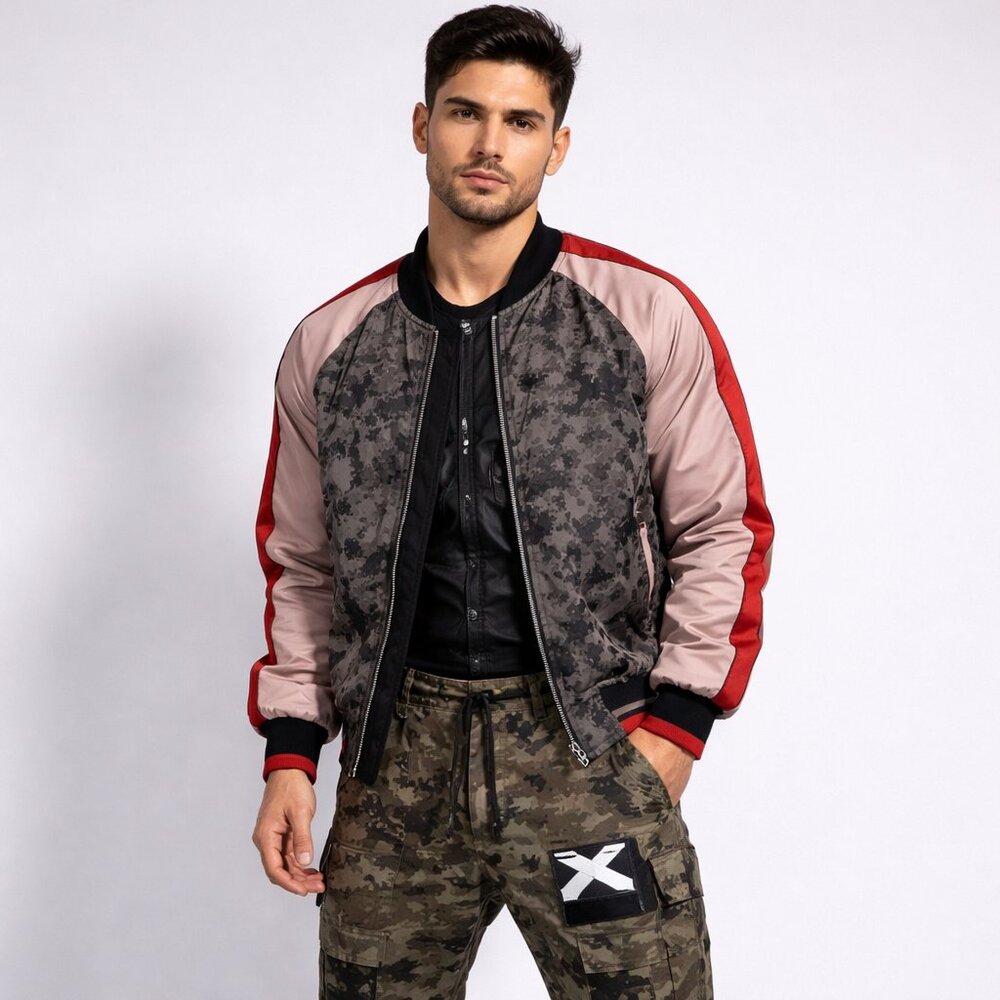 Eleven Paris Satin Bomber Jacket Large Raglan Sleeve Zip Up NWT